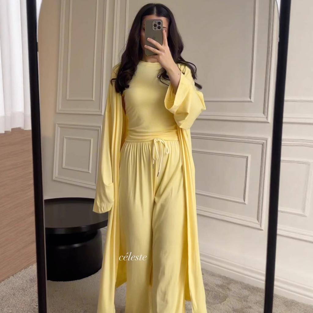 Autumn and Summer Season Comfortable and Versatile Commuting Daily Wide-leg Pants Waist and Thin Tight Top Jacket Three-piece Set