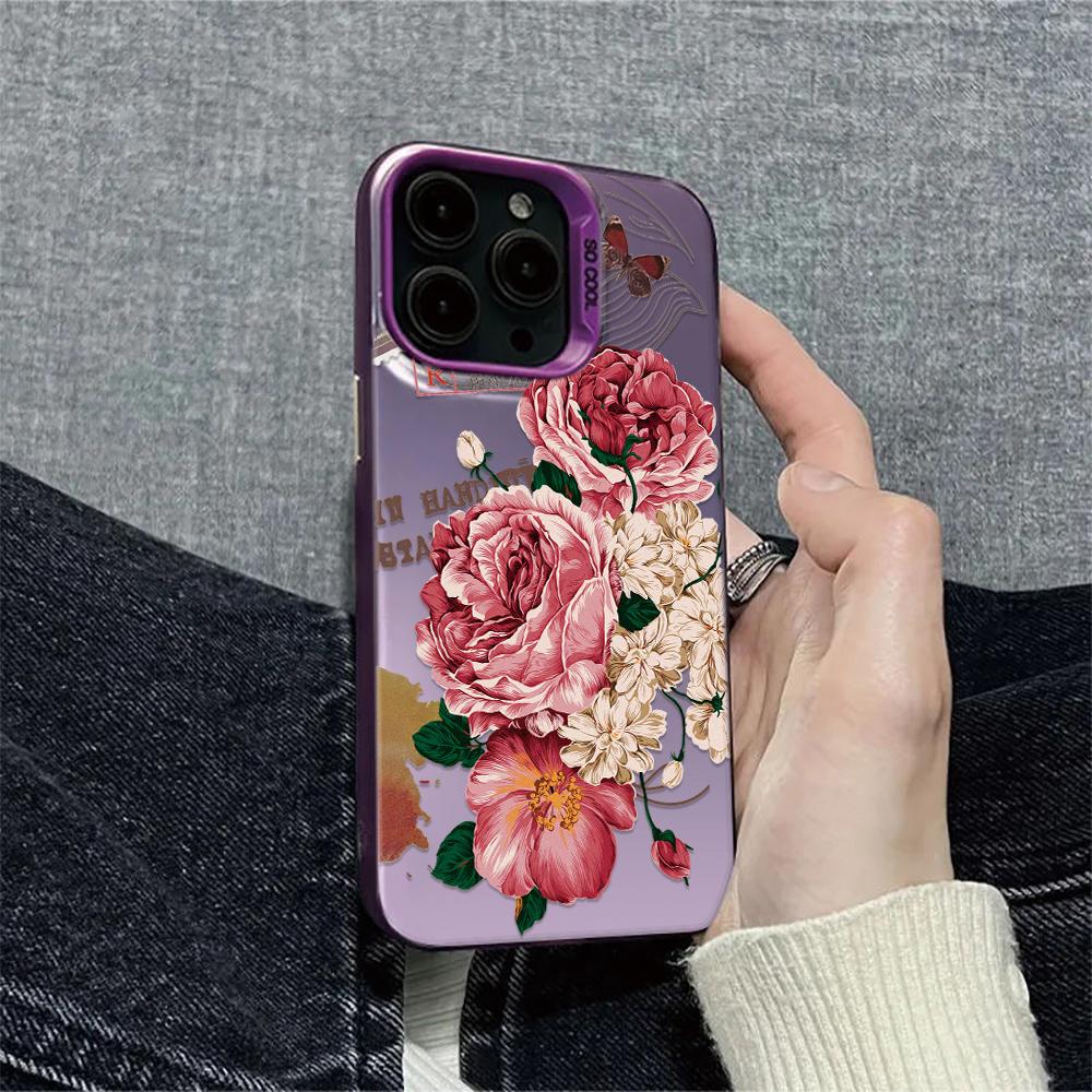 Red Flowers Shockproof Phone Case For IPhone 16 15 Pro Max 14 13 12 11 Back Cover Case Funda Bumber 16 Pro 15 14 13 12 11 Case