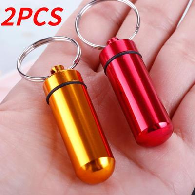 2 Stück wasserdichter Pillenhalter aus Aluminium, Schlüsselanhänger-förmige Box, Flaschenhalter, Behälter, Medizinbox