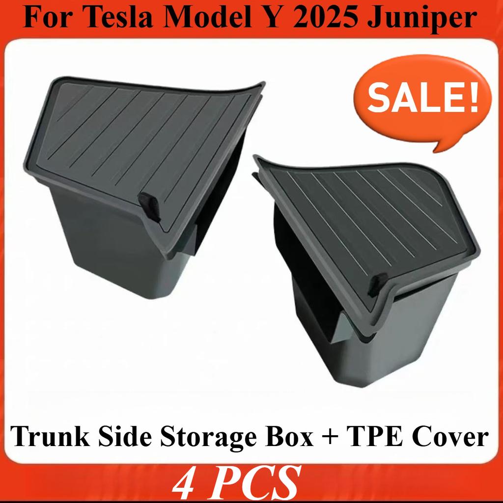 Trunk Organizer Launch Refresh 2025 Rear Trunk Storage B Side Box Organiser For Tesla Model Y Juniper TPE Accessories