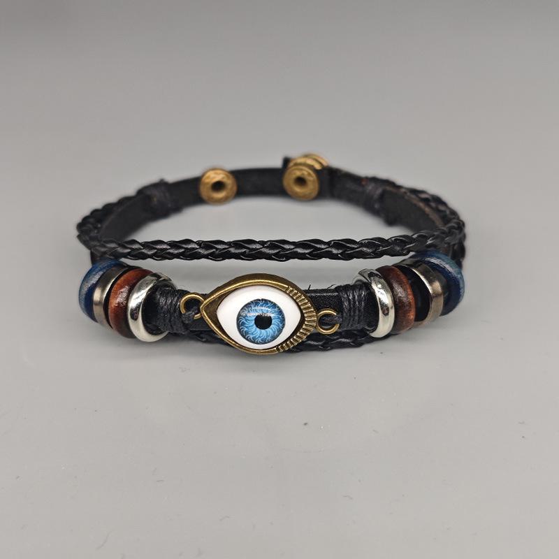 Korean Style Blue Woven Leather Bracelet - Retro Student Design, Popular Personality Bangle