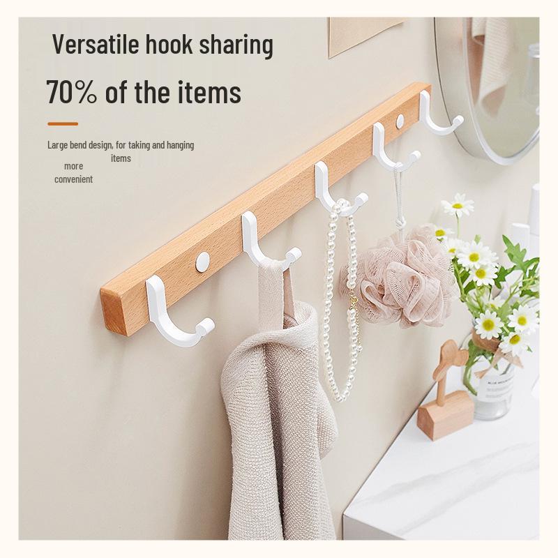 Cuier de perete din lemn de fag cu cârlige pentru haine și pălării: Instalare fără găurire pentru intrare, hol sau dormitor.