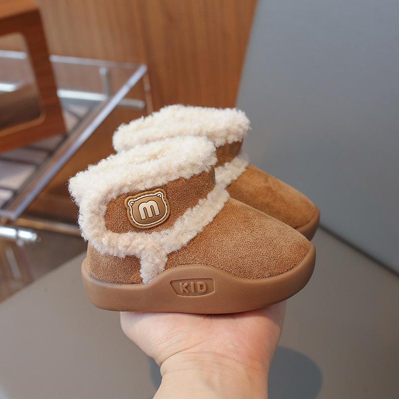 New infant snow boots fleece thickened baby girl cotton shoes non-slip soft sole boys toddler shoes 17 хаки
