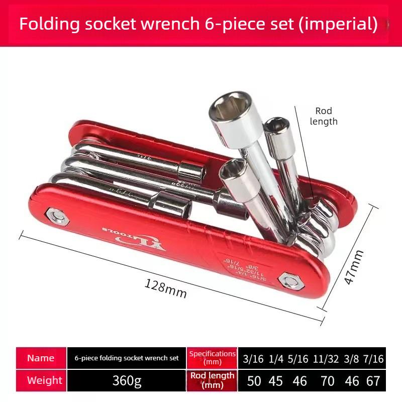 

6 in 1 Folding Nut Driver Imperial/Metric Hex Nut Driver Folding Socket Wrench Steel Shank Portable Premium Handle