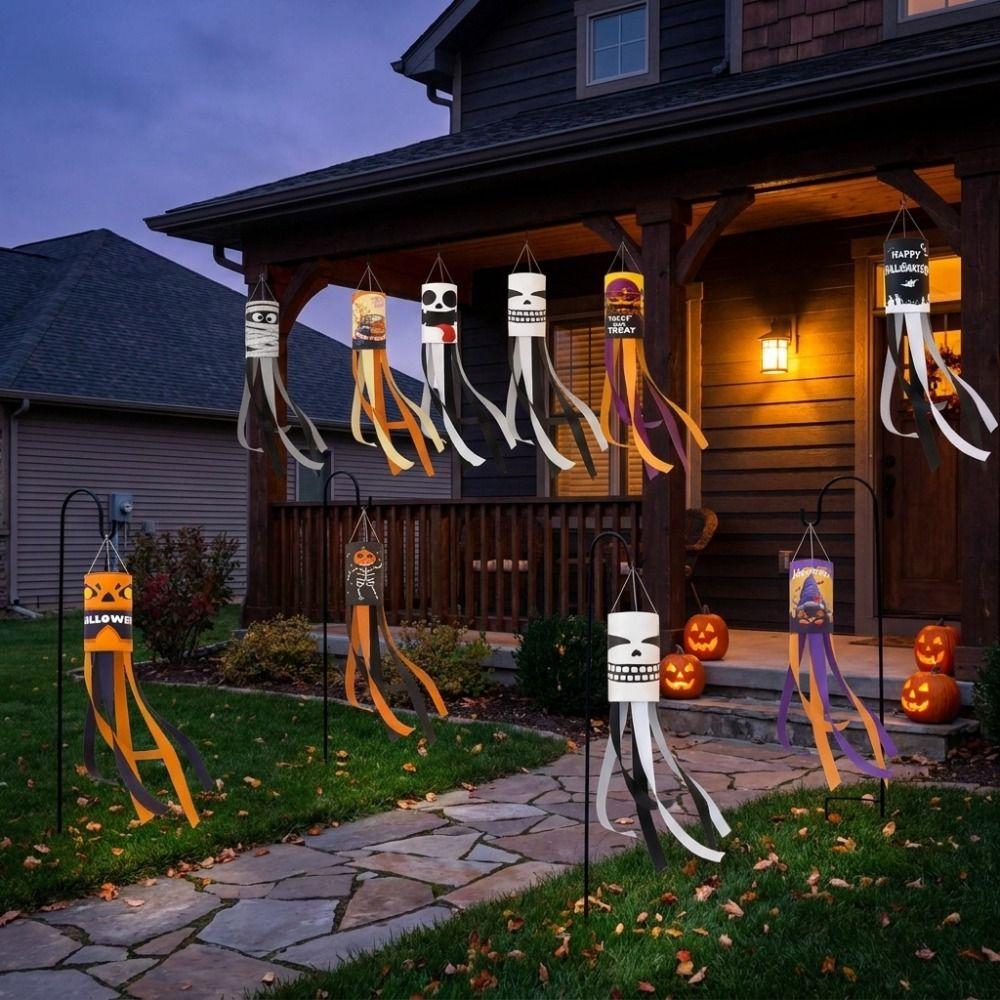 Spooky Halloween Windsock Flag Skeleton Windpipe Flag Funny Wind Sock Front Porch