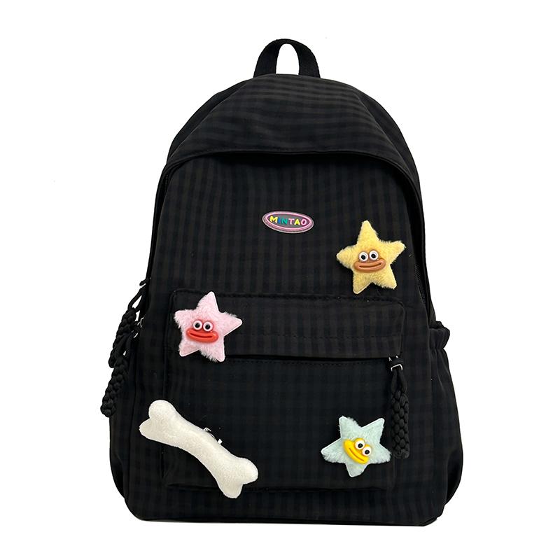 

Женский рюкзак большой вместимости, студенческий клетчатый школьный рюкзак Small чёрный