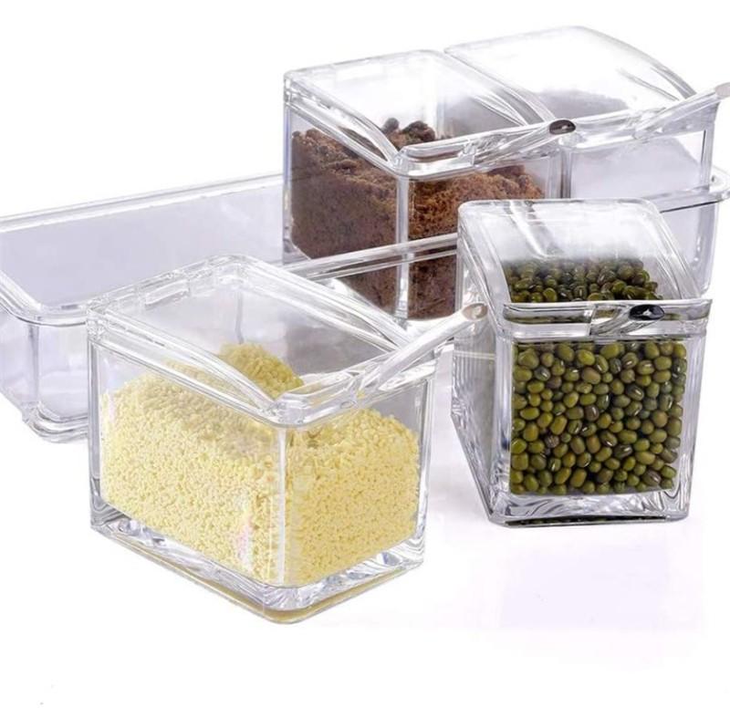 Clear Seasoning Box Set of 4 Crystal Seasoning Storage Container with Spoon Clear Seasoning Rack Spice Pots for Pepper Spice