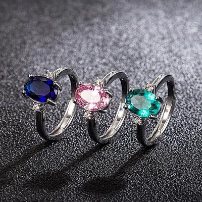 Koreansk Rosa Diamant Zirkon & Havblå Krystall Gåseegg Ring - Motesmykker