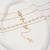 Cross Cross Pendant Necklace Multilayer Clavicle Chain Simple Imitation Pearl Necklace  Gift