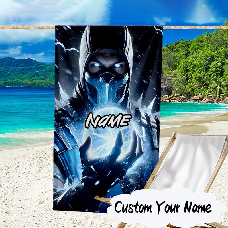 Custom Name Thunderous Warrior's Kombat Microfiber Beach Towel Super Soft & Absorbent for Bath, Beach, Travel Bath Time Accessory, Fan Gifts