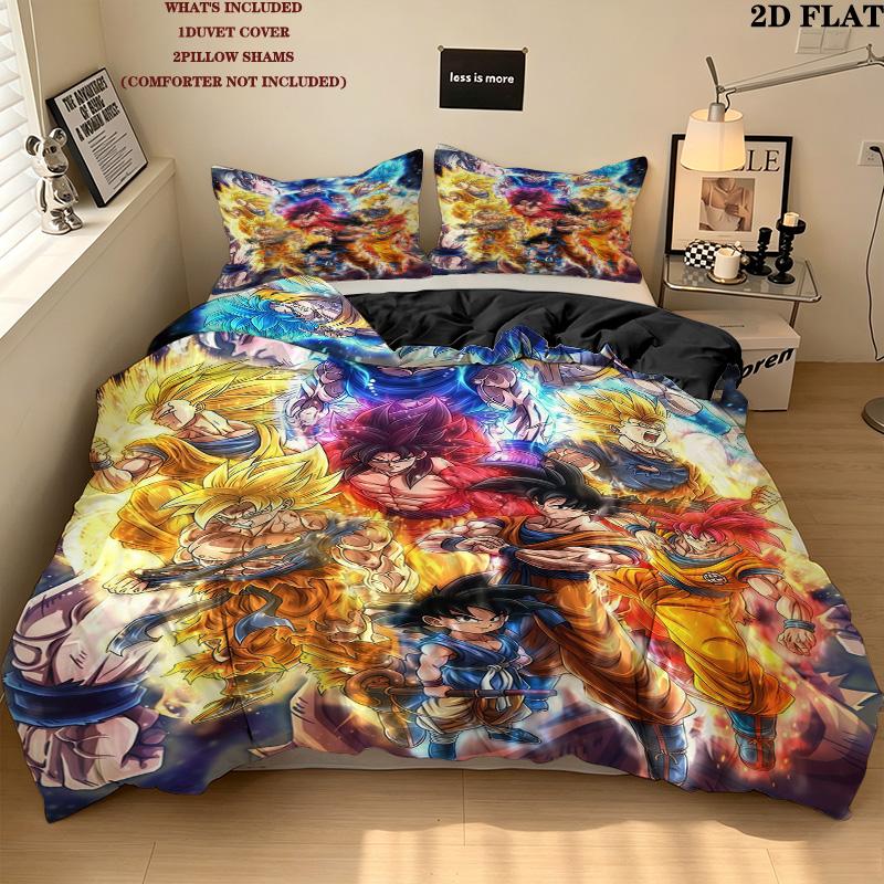 Dragon Ball Super Muster Bettwäsche Steppbett Set Bettbezug Kissenbezug Zuhause Geburtstagsgeschenk(1 Bettbezug + 2 Kissenbezüge, ohne Füllung)