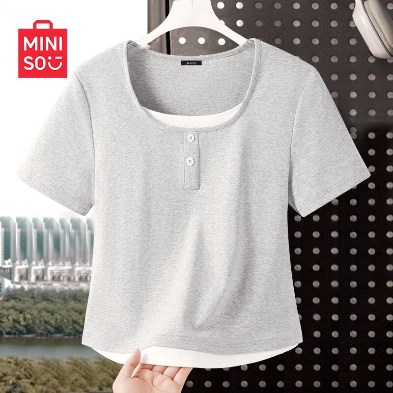 MINISO Women s Henley Short Sleeve T-Shirt L