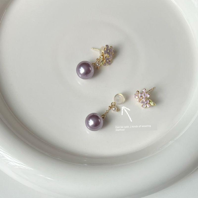 

Серьги-пусеты из стерлингового серебра 925 пробы с фиолетовой эмалью Канафанг в виде цветка Элегантные фиолетовые изысканные серьги Модные универсальные клипсы для ушей Drop glaze flower stud earrings pair