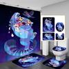 Character Print Bathroom Mat And Shower Curtain 4-Piece Set