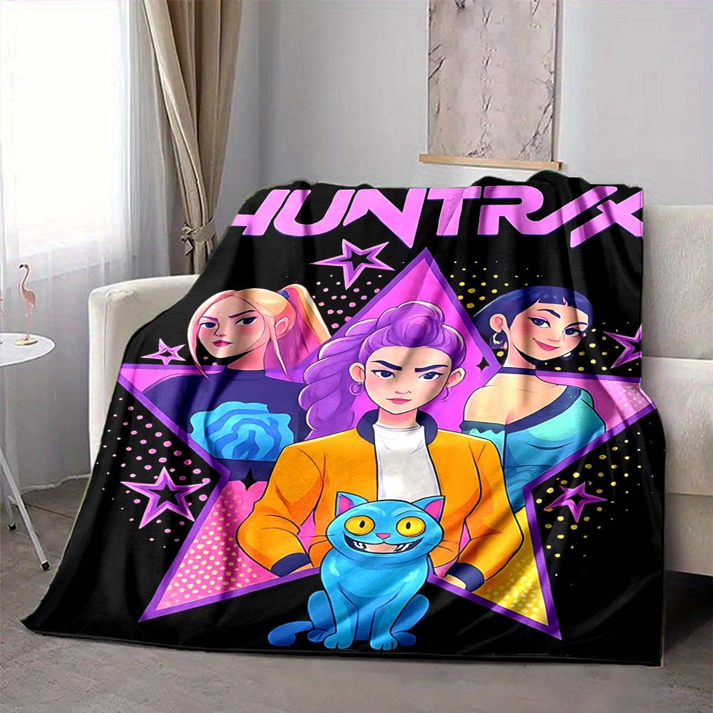 1PC Huntrix, K POP Blanket Soft Warm All Season Throw for Sofa, Bed, Car, Office Vibrant Colorful Design, Durable & Cozy Gift