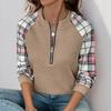Women S Vintage Casual Loose Fit Plaid Patchwork Long Sleeve Sweatshirt