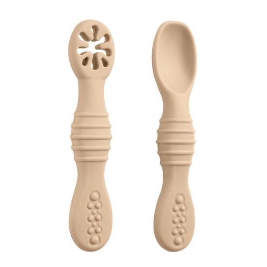 Soft Tip Spoons for Newborns 2Pcs Silicone Baby Spoon, Toddler Training Spoon Puree Fruit Puree, Babies Non-Slip Handle Infant Feeding Self