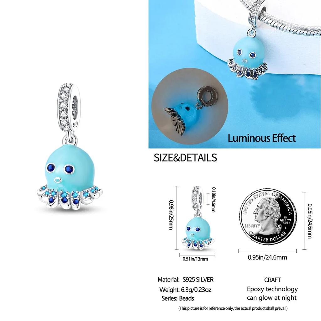 Colorful Copper Blue Glow-In-The-Dark Murano Princess Glass Beads Fits Original Bracelet Jewelry Set Accessories