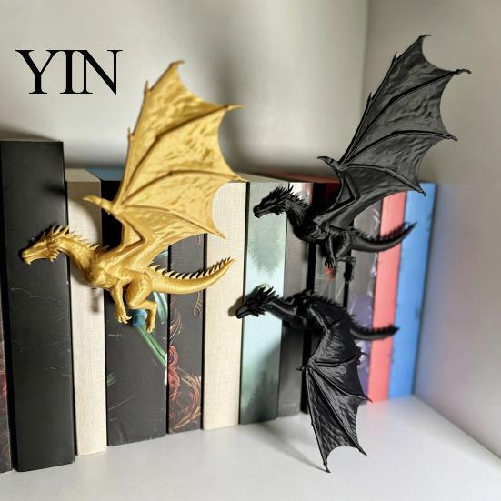 Decorative Shelf Accents Double Dragon Bookends, Vintage Fantasy Flying Bookshelf Decor, Stable Office Desk Ornament Sculpture Book Stopper