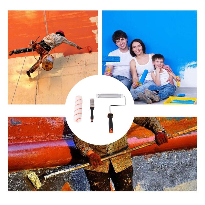 8Pcs Paint Roller Set Paint Brush Paint Tray Roller Paint Brush Wall Painting Roller for Professional Home Owners