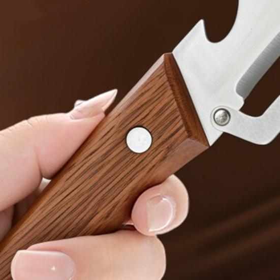 Vegetable Peeler with Wood Handle Stainless Steel Bottle Opener Fruit Potato Peeler for Ginger Herbs Ergonomic Rust-Proof Essential Kitchen Tool for