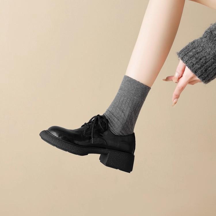 Soft sole soft surface version~ retro JK college round head platform loafers lace up British style versatile commuter small leather shoes