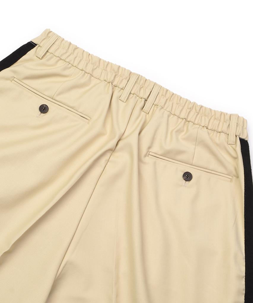Ssioemi [Unisex] Satin-Trimmed Motorsport Trousers (Beige)