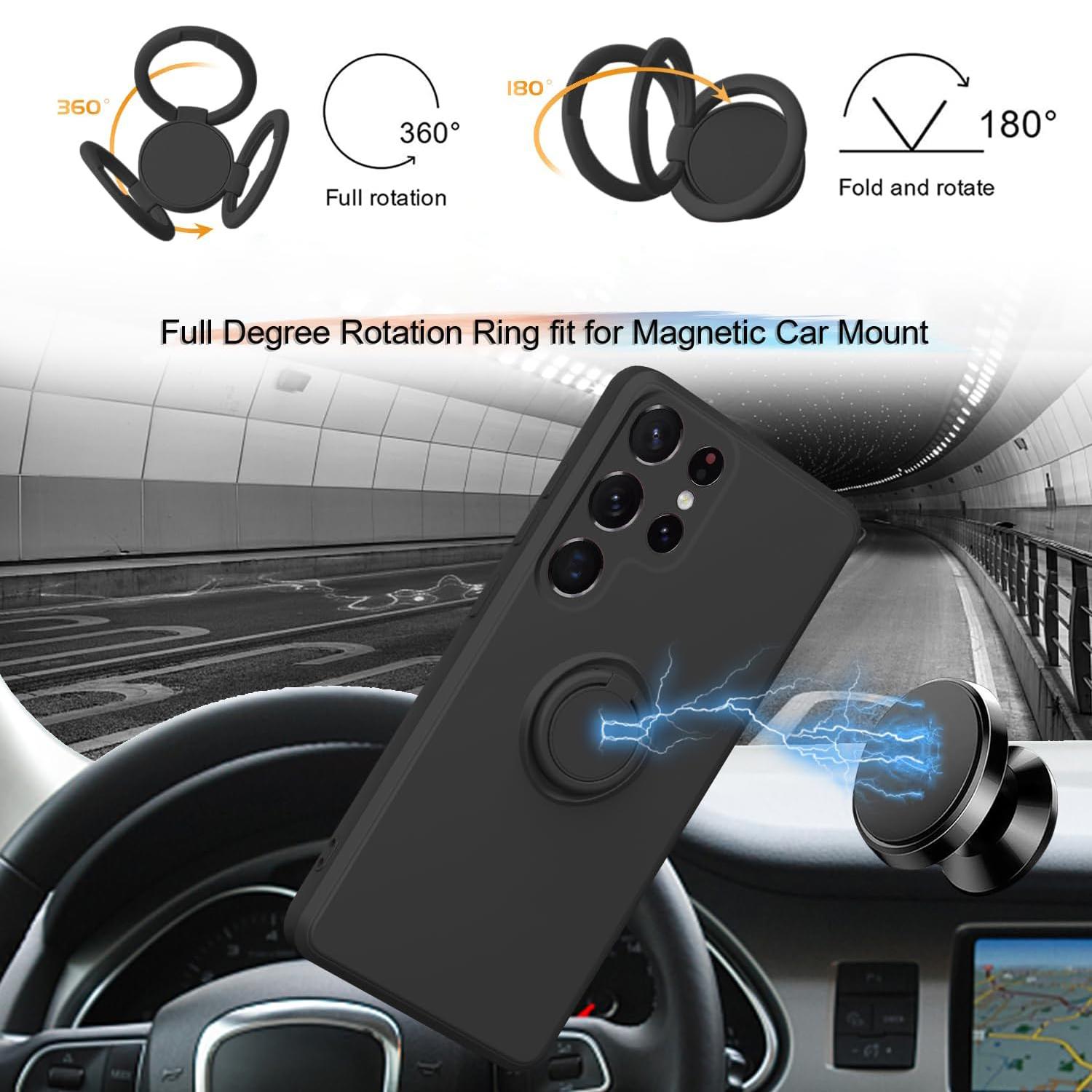 

For Samsung Galaxy S24 Ultra Case with Strap Ring Holder Kickstand Phone Cover Black