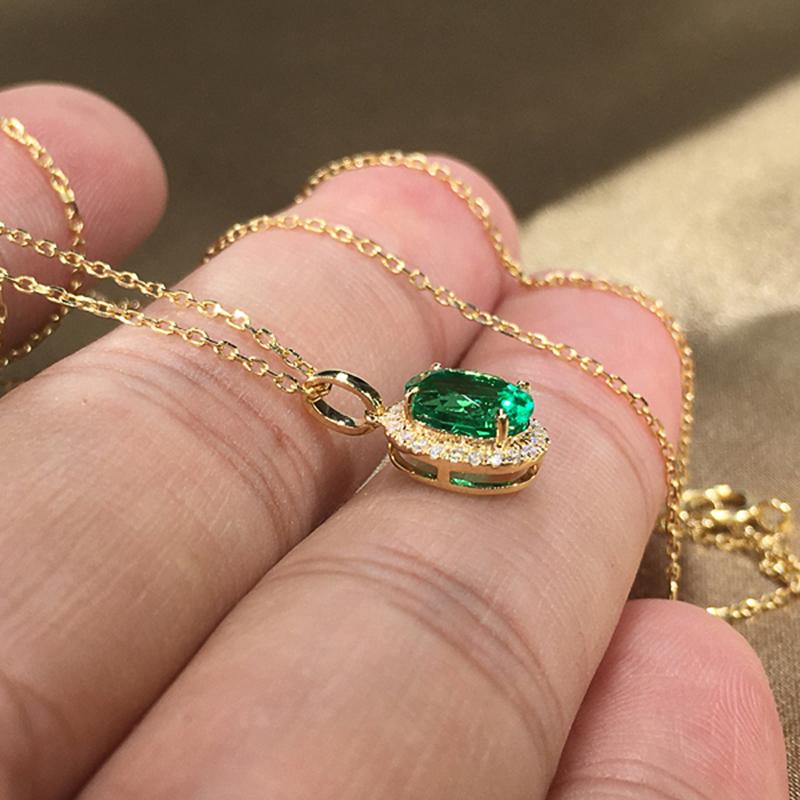 Huitan Temperament Oval Green CZ Pendant Necklace Women Delicate Wedding Party Neck Accessories Newly Fashion Jewelry Fancy Gift