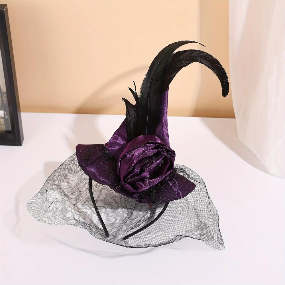 Satins Halloween Witch Hat Folds Wizard Cap Cool Retro Veil Witch Hat Party фиолетовый