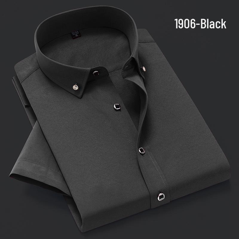 

Мужская приталенная рубашка с коротким рукавом в корейском стиле для бизнеса 42 чёрный