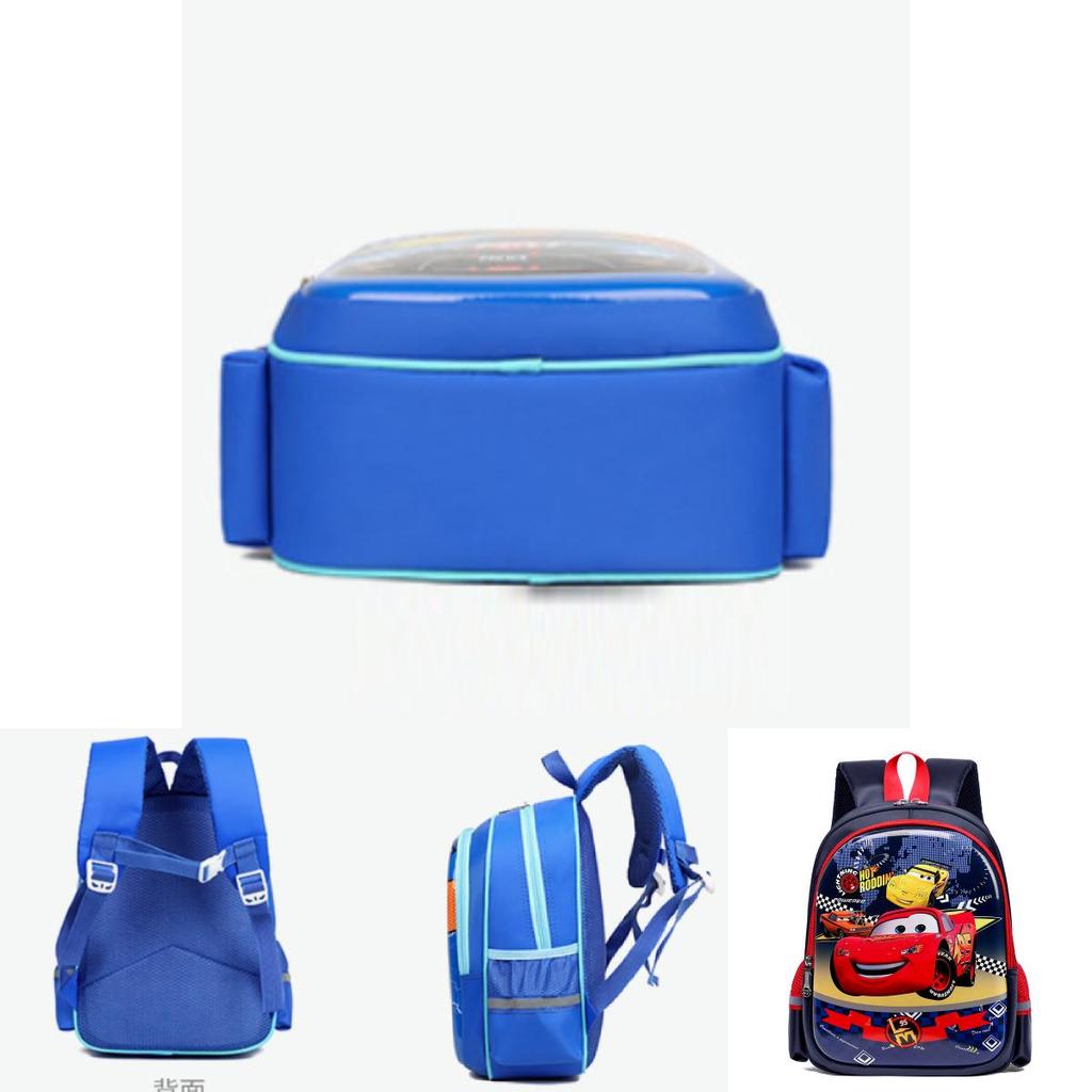 Cute Car Print Boys Backpack Large Capacity Comfortable Breathable Nylon School Bag