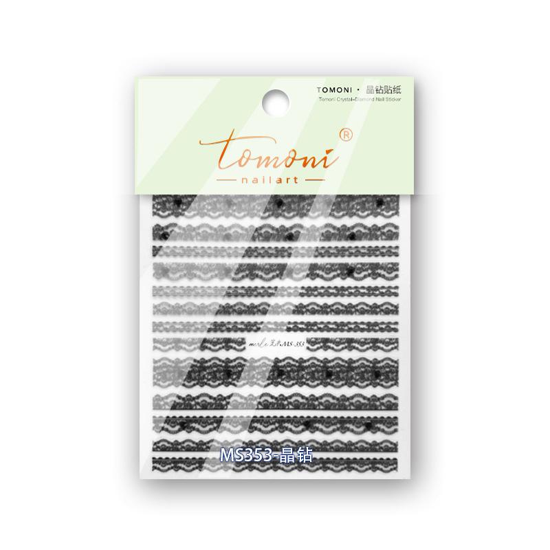 5D black and white lace stripe nail art sticker high quality comes with pearl diamond gemstone design sticker decorative sticker