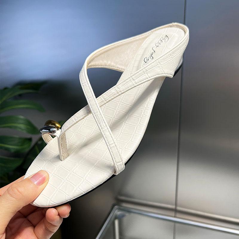 

Fashion Fashion Metal Women Low Heel Slippers Slides Shoes Summer Beach Round Toe Ladies Heel Slippers Sandals Shoes Female Flip flops 35 бежевый