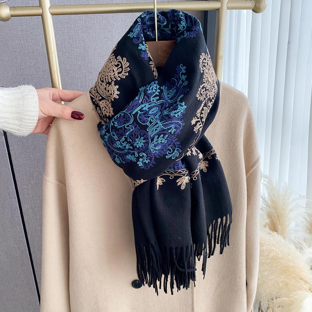 New Winter Warm Cashmere Scarf Women Embroidery Pashmina Blanket Thick Shawl Wrap Neckerchief Fashion Bufanda Echarpe Poncho