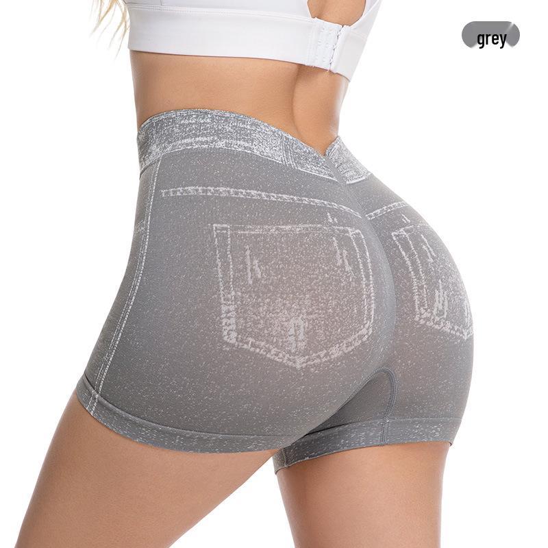 Denim-Style High-Waisted Tummy Control Peach Butt Lifting Yoga Shorts