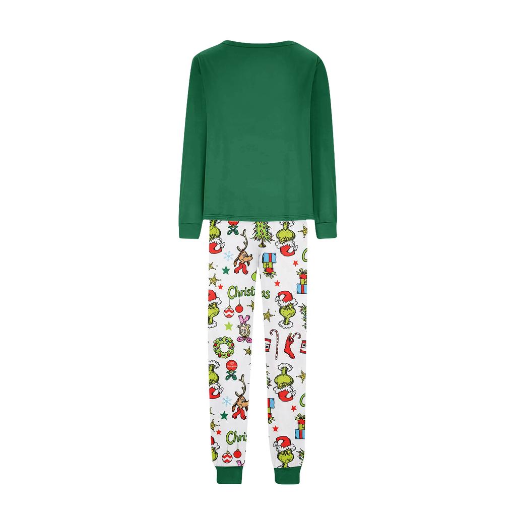 Christmas Print Family Matching Pajama Set Long Sleeve Long Pants Neck for Women Men and Kids
