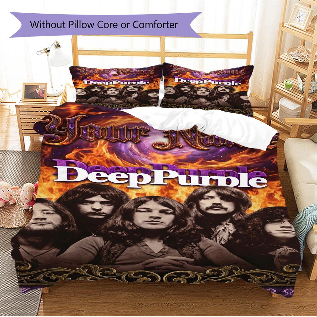 Name Custom Deep Purple Band Pattern Bedding Set Quilt Cover Pillowcase Home Decor Gift (1 * duvet cover + 2 * pillowcase, without core)
