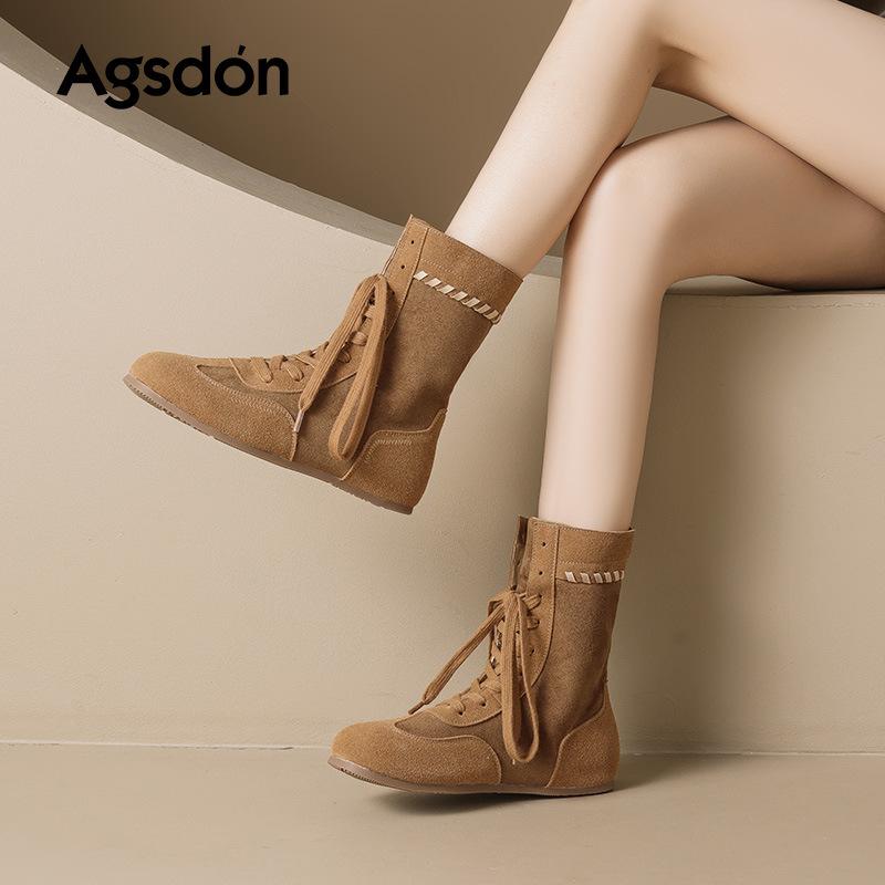 Boxing Martin boots new autumn flat Maillard brown medium tube German training short boots