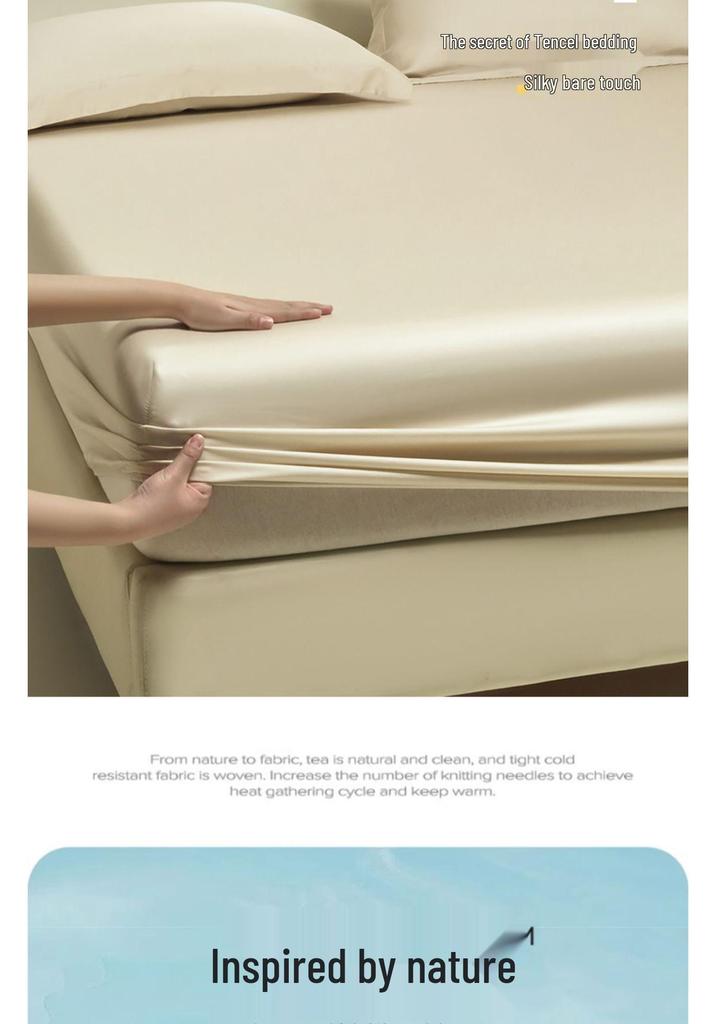 Solid Color 100s Tencel Fitted Sheet Set: Mattress Protector & Enclosed Three-Piece Style