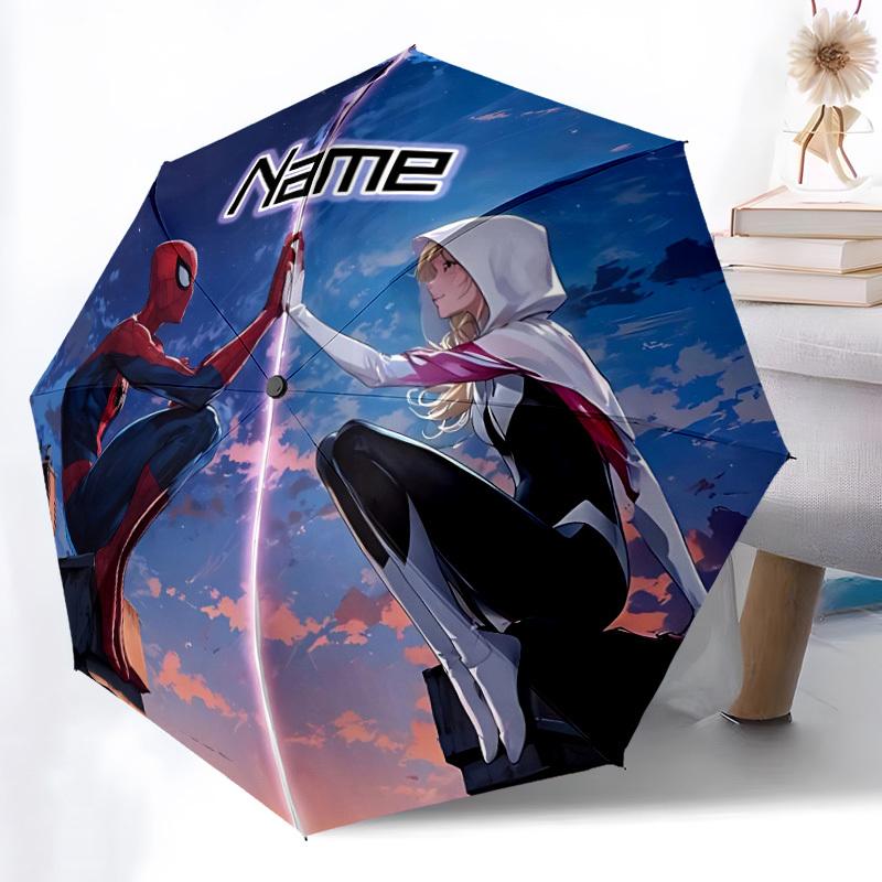 1pc SpiderMan and SpiderGwen Custom Name Automatic Folding Umbrella, Durable Plastic & Iron, Lightweight for Outdoor Daily Use S1230025