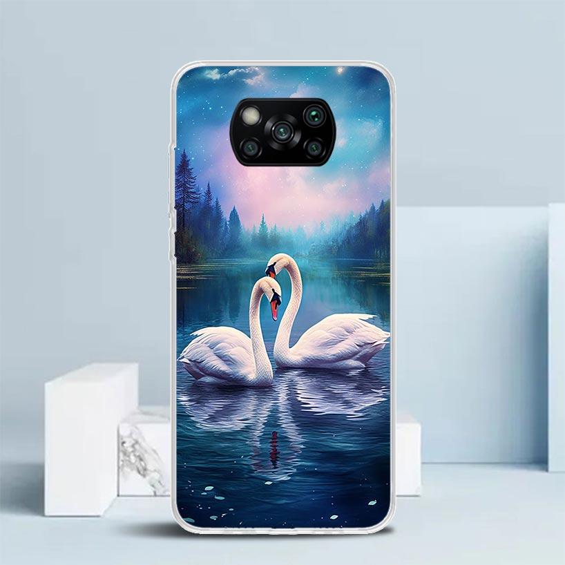 White Swan Grace Art Phone Case For Xiaomi Poco F7 Ultra X5 X6 X7 Pro M7 Redmi 15C 15 13C 13 12C 12 10C 10 10A 9 9C 9A 9T Cover