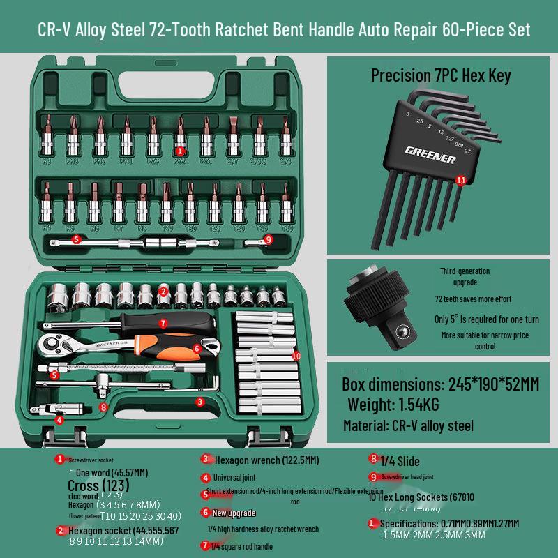 Multifunctional Automotive Ratchet Socket Wrench Tool Set