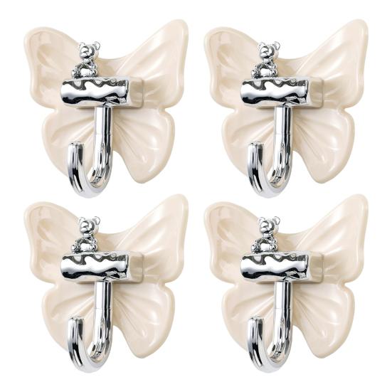 4Pcs Adhesive Butterfly Hooks Wall Mounted Bathroom Hanger Decorative Cute Butterfly Bear Hook for Towels Keys Kitchen Utensils
