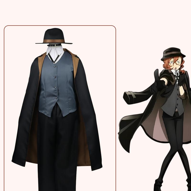Nakahara Chuuya Cosplay Kostuum Inclusief Hoed Uniform Trenchcoat Broek Grote Maten Outfits Halloweenfeest voor Comic Con