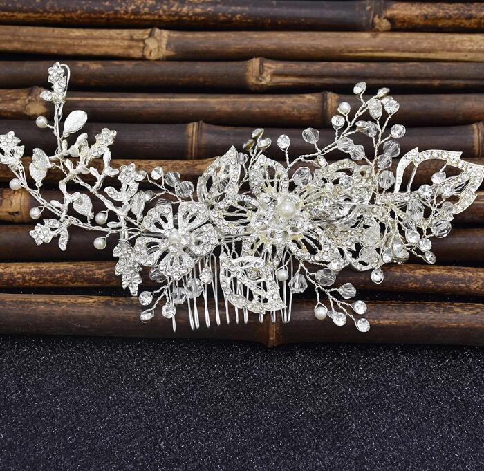 Klassische Silber Diamant Kristall Weiße Perle Haarschmuck Hochzeit Geflochtenes Kopfschmuck Party Damen Schmuck