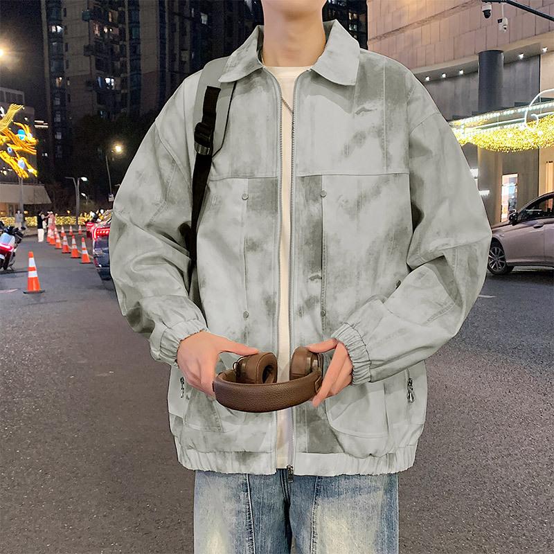 Cozy Up Tie-dye Multi-pocket Lapel Jacket Large Size Loose Casual Men's Thin Coat