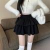 Women's High-Waisted White Wool Plaid Ruffle Skirt - A-Line, Fluffy Autumn Style, Anti-Exposure.