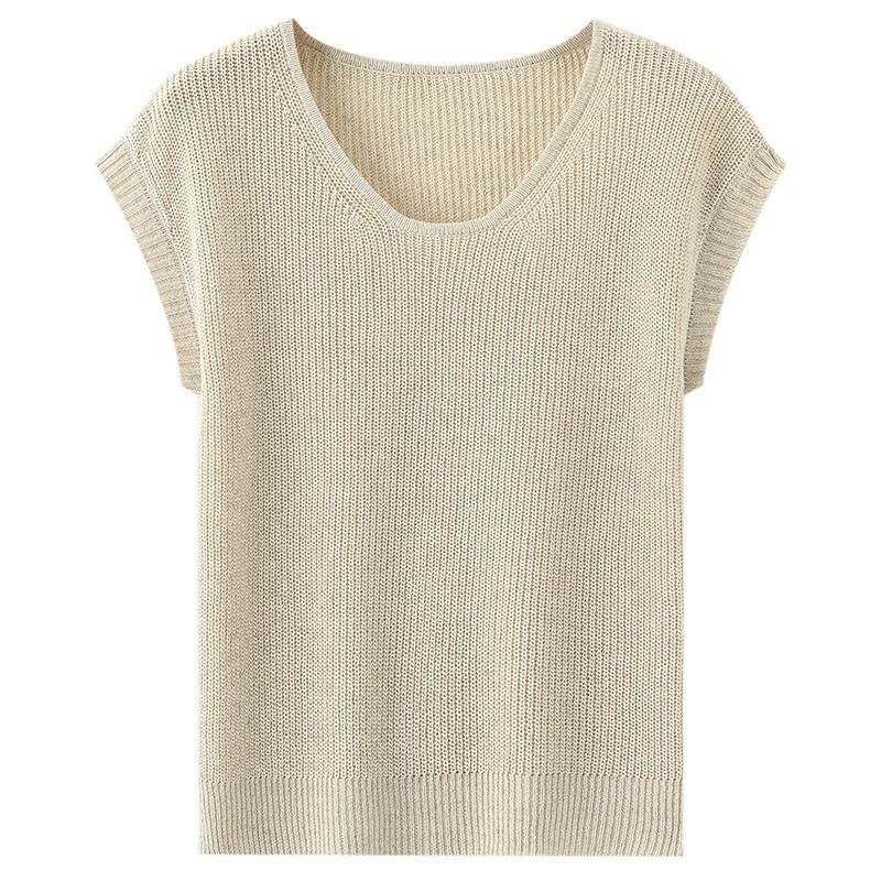 Plus Size Sleeveless Linen Knit Top - Women's Breathable Spring/Summer Pullover