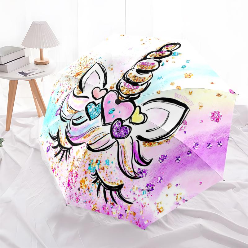 1PC unicorn cartoon Umbrella Portable Folding Umbrella Iron Frame Hole Bone Structure Outdoor Home Umbrella A3